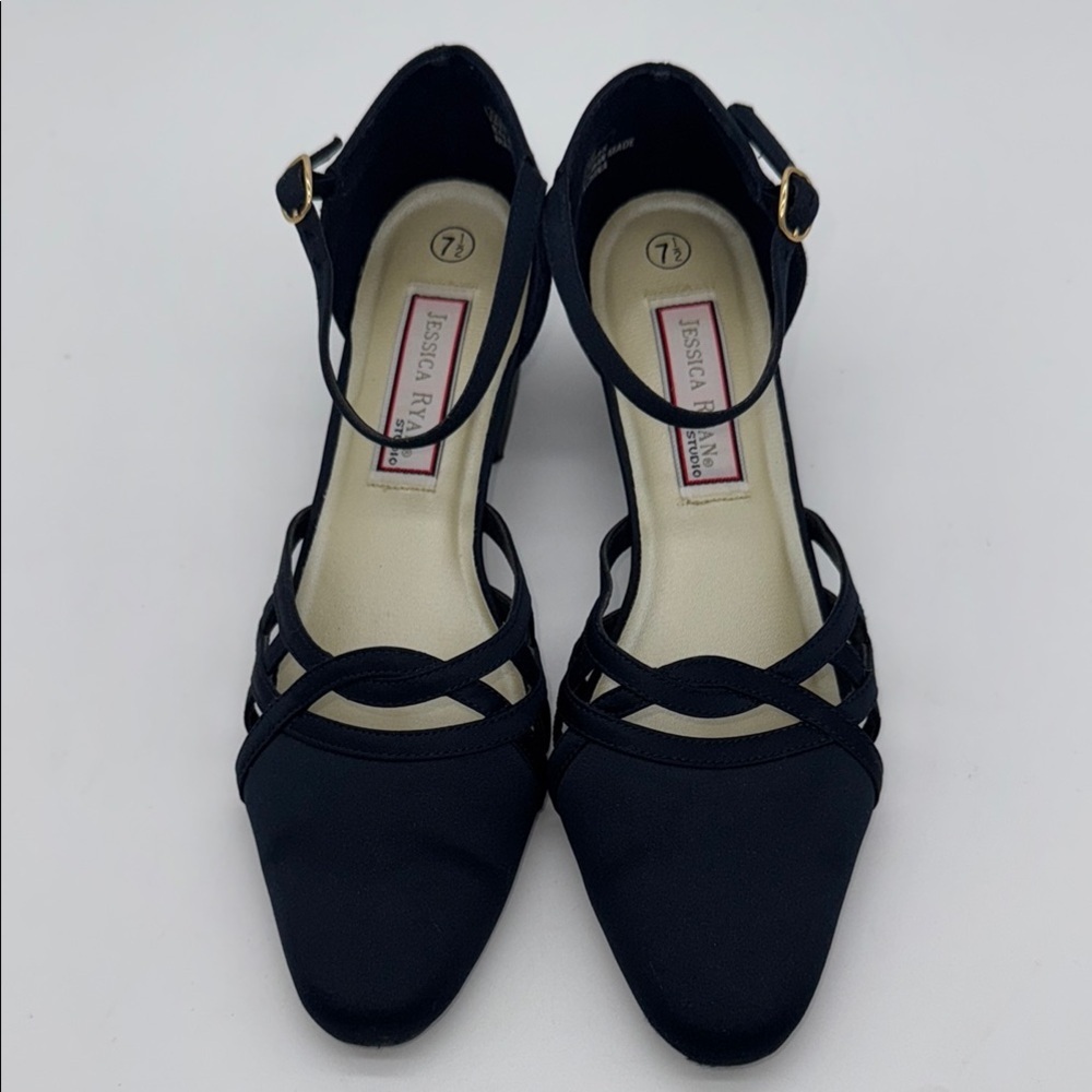 Jessica Ryan Navy Blue Heels with Ankle Straps Size 7.5